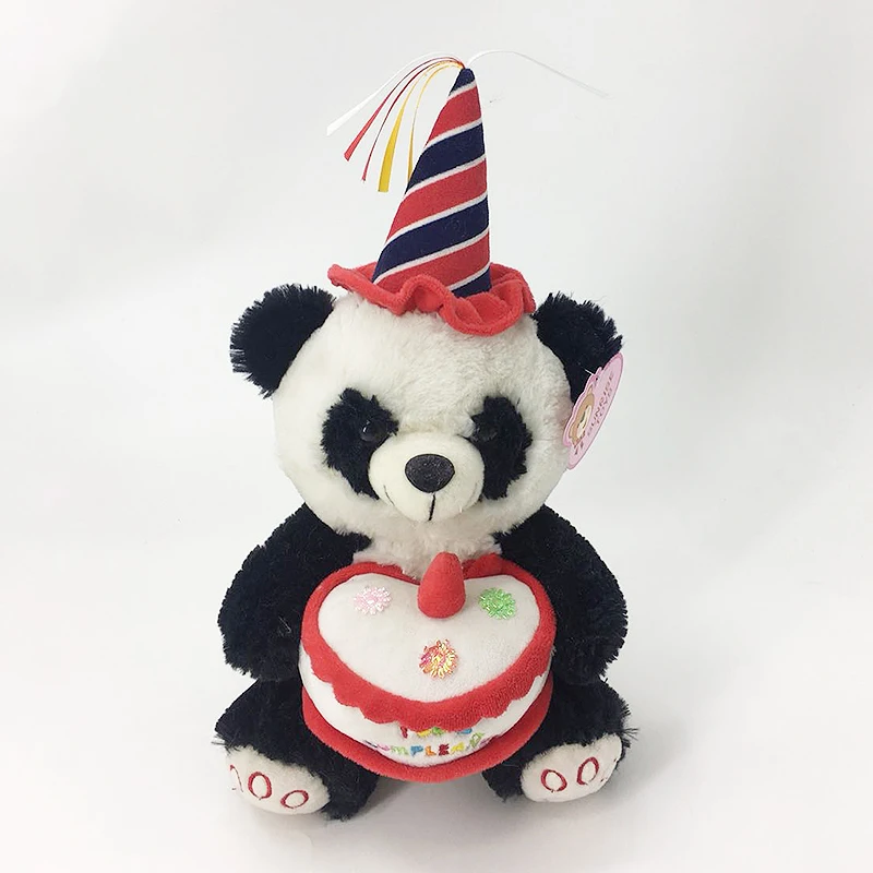 Wholesale Custom Plush Teddy Bear Panda Dog Animal Musical Holding Cake Plays Happy Birthday