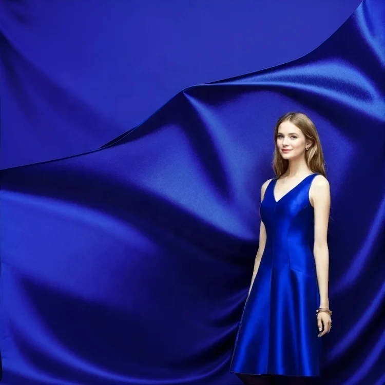 Royal blue color 100% mulberry real silk charmeuse satin 19mm 114cm width stock for fashion dress,evening gown, homewear