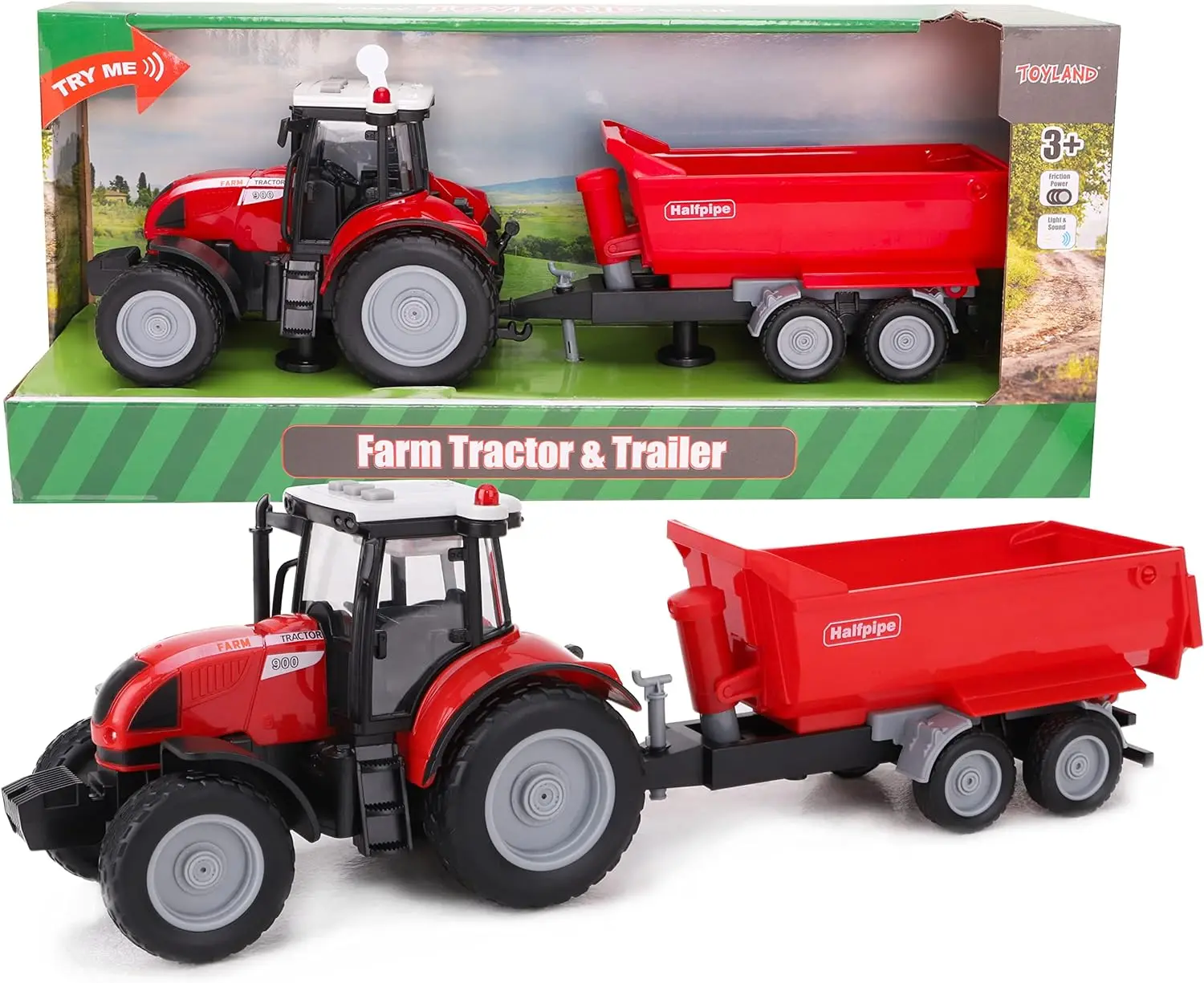 farm Tractor and Trailer 37cm Red with Lights and Sound  Farm Toys for Kids