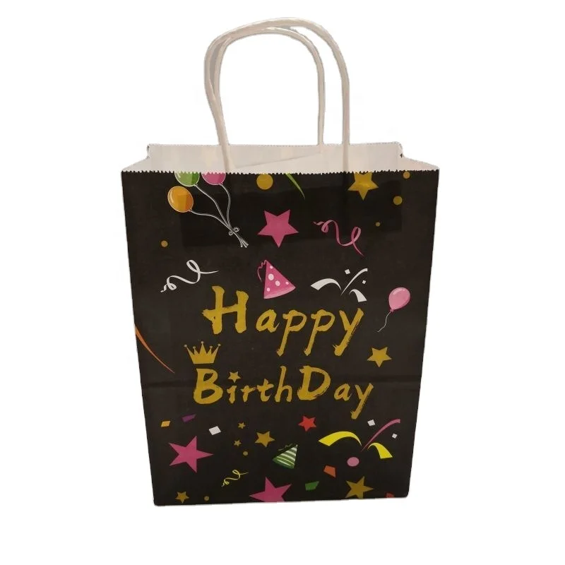Custom Design Printing Kraft Bag Paper Bag with HAPPY Birthday Words