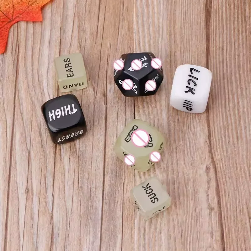 6pcs set English Letter Sexy Luminous Dice with Bag Sex Love-Position Dice Set 6 Sides 18mm Adult Game Erotic Dice