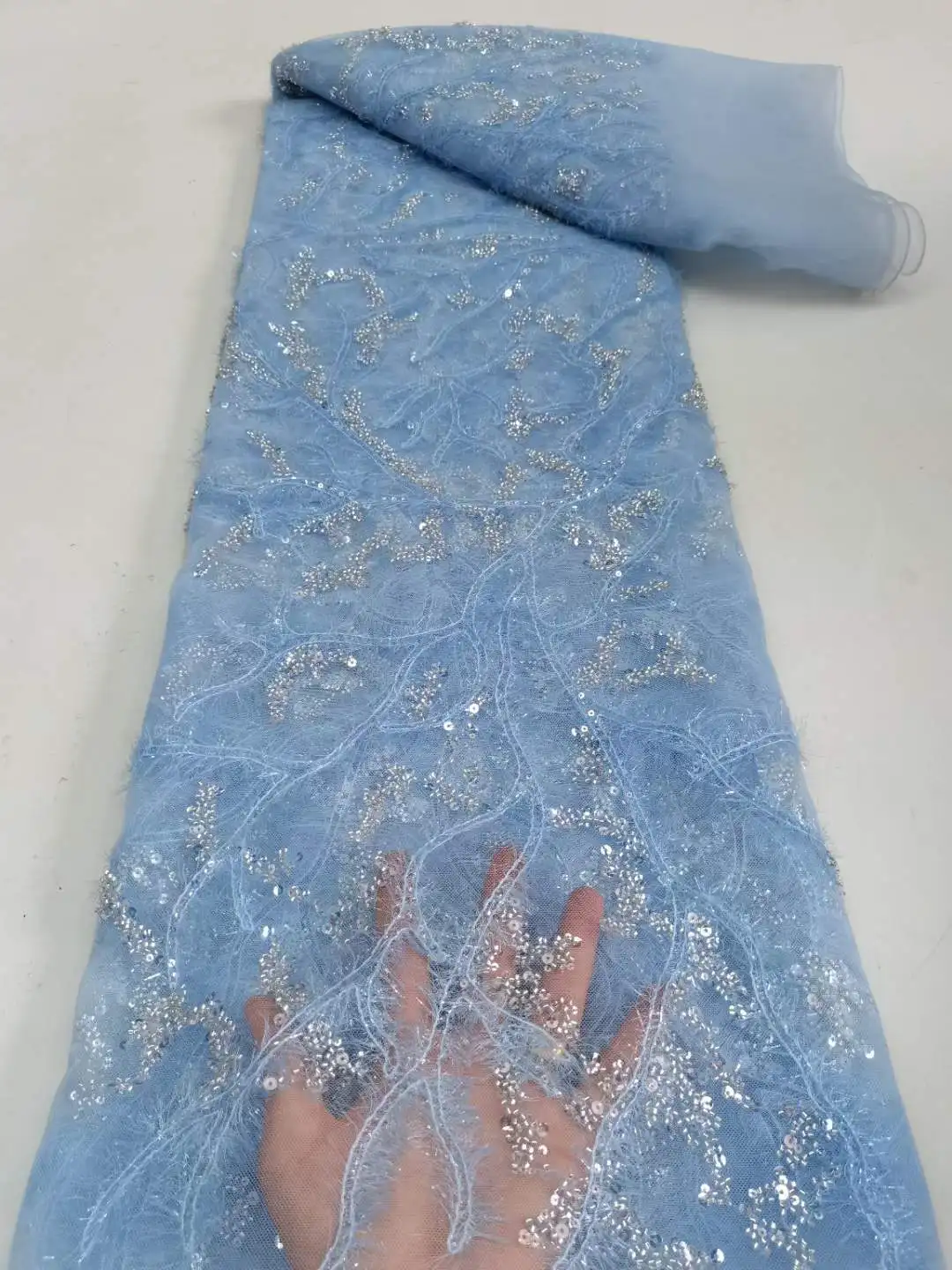 Pine needle plush beaded tube embroidery fabric beads sequin wedding dress cheongsam hat lace fabric SS3625