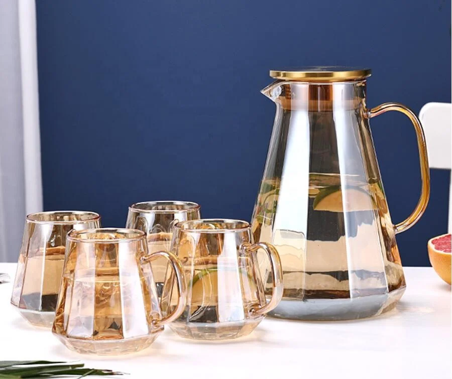 Large Capacity High Borosilicate Glass Cold Water Jug Transparent Juice Pitcher Set Household