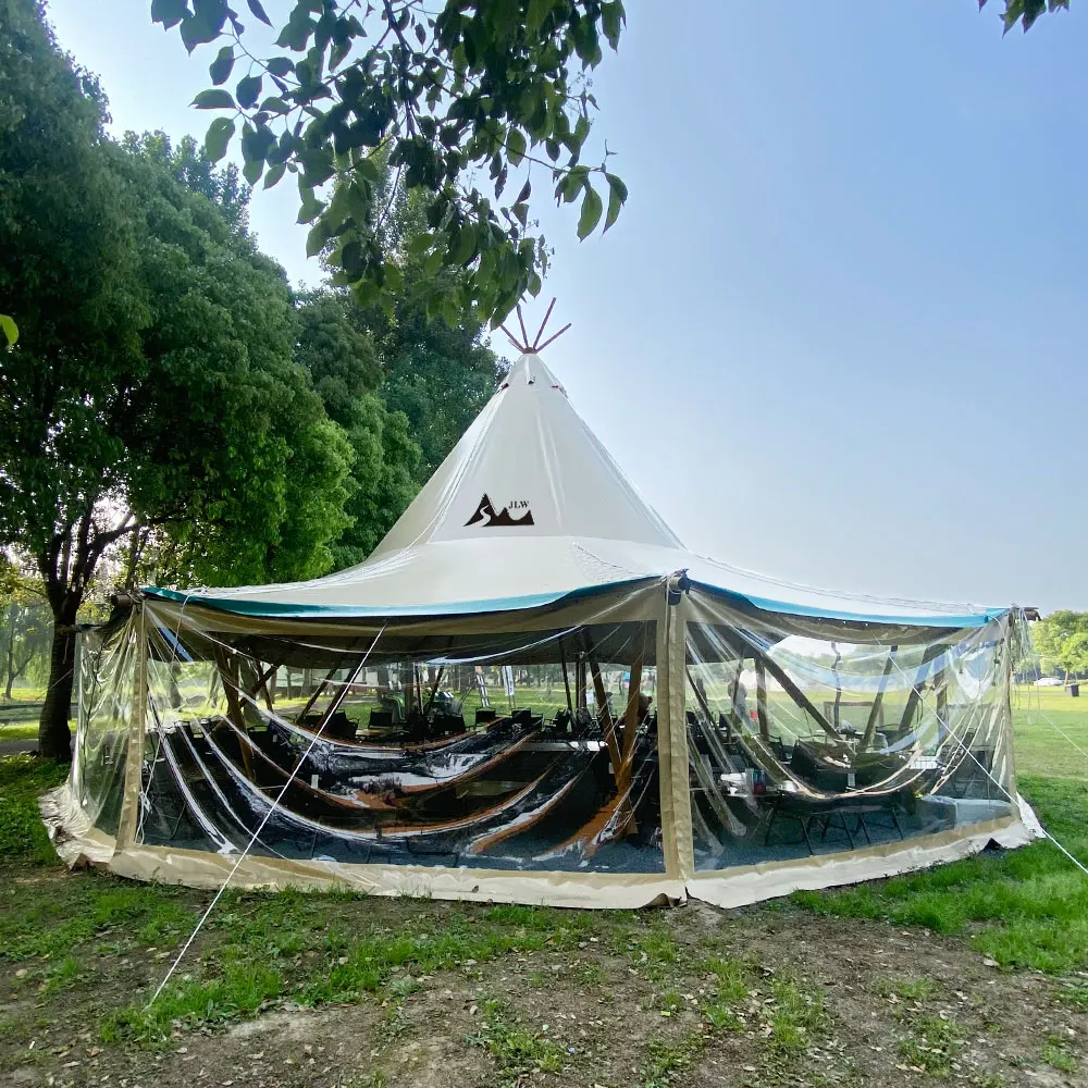 Wooden Canvas 8m 10m 12m Large Canopy Glamping Safari Tipi Tent For Camping