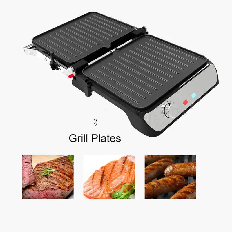 Professional service Fixed Plate Contact Grill Control Stainless Steel With lcd indicator  electric BBQ grill