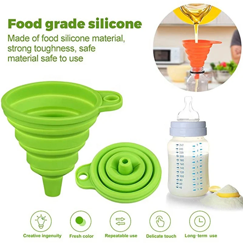Silicone Collapsible Funnel Different Sizes Kitchen Folding Funnels for Filling Bottles