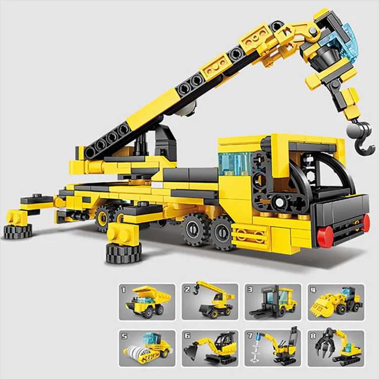 2024 building blocks Plastic Assembly blocks for Kids Eight in one urban engineering vehicle Accept Custom logo and package