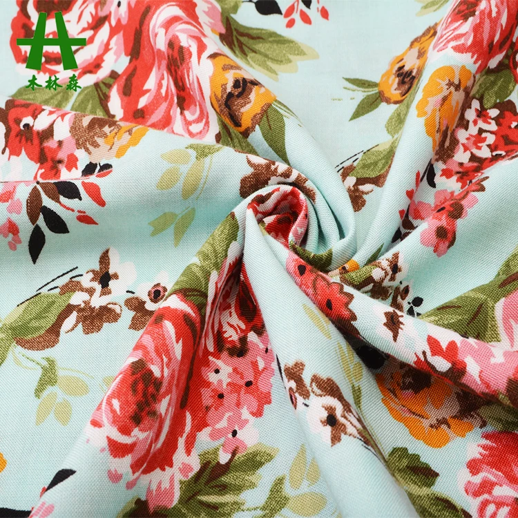 Mulinsen Textile Reactive Printed Floral Design Rayon Challis Fabric, 100% Viscose Poplin Fabric, Viscose Fabric