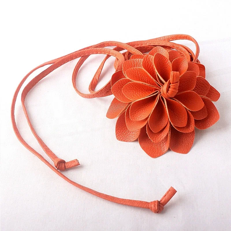 Korean fashion large flowers fine leather rope waist chain ladies sweet accessories belt
