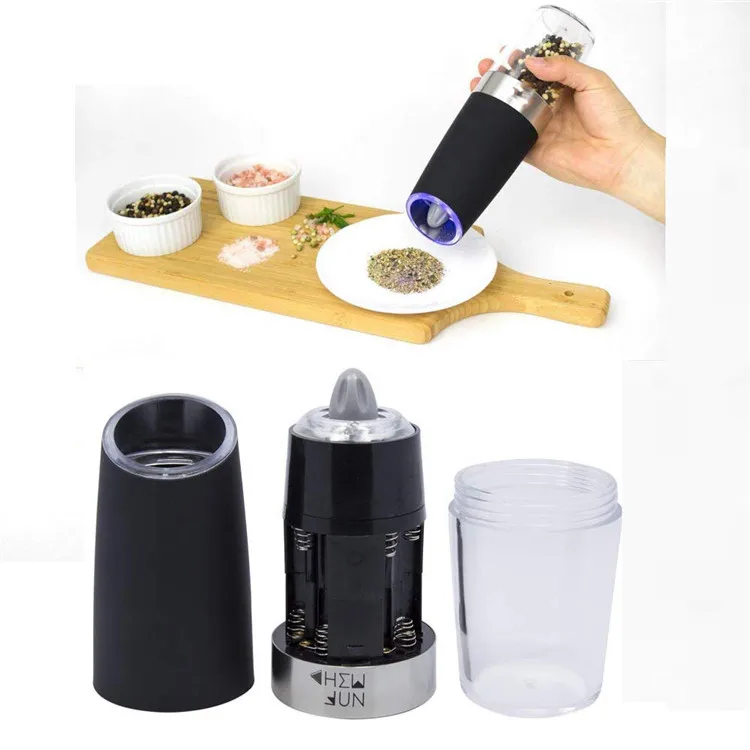 Battery Powered with LED Light One Hand Automatic Operation pepper grinder salt pepper mill