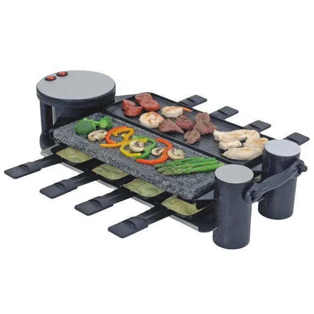600W hot selling Electric Raclette Grill for 8-person with glass/stone/diecast plate with GS/CE/ROH/LFGB ATC-RG058