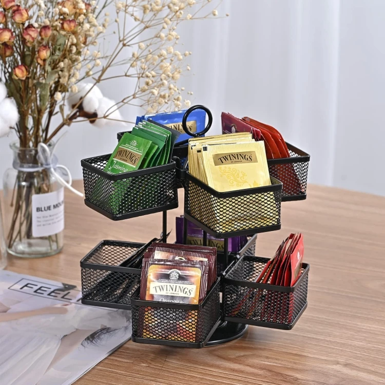 Wholesale 8 in 1 Rotatable Tea Bag Storage Holder 96 Teabags Container Coffee Rack for Kitchen Counter Cabinet