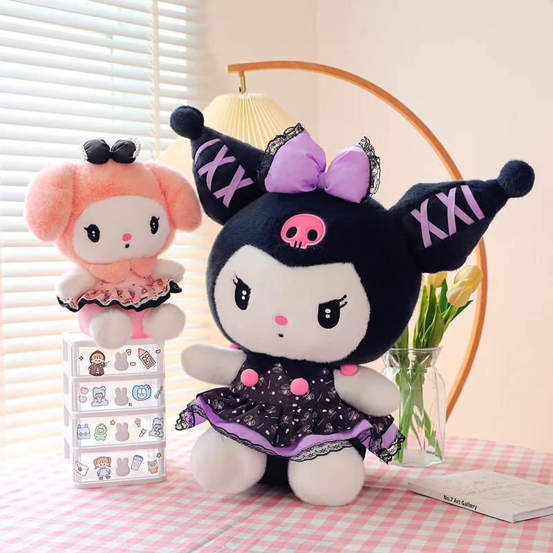 Aolan 55cm dark Kuromi Plush Toy Kawaii My Melody Banquet Cute Skirt Plushies Soft Stuffed Doll Pillow Kid Girls Birthday Gift