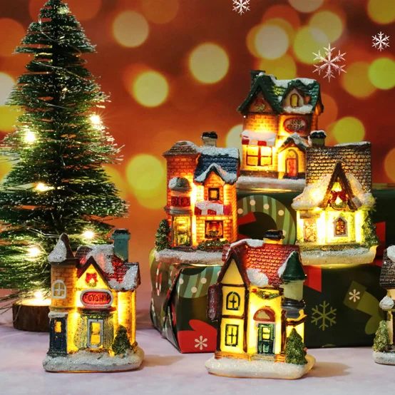 European style high quality and durable use of various resin crafts kids room decor with christmas supplies of led small house
