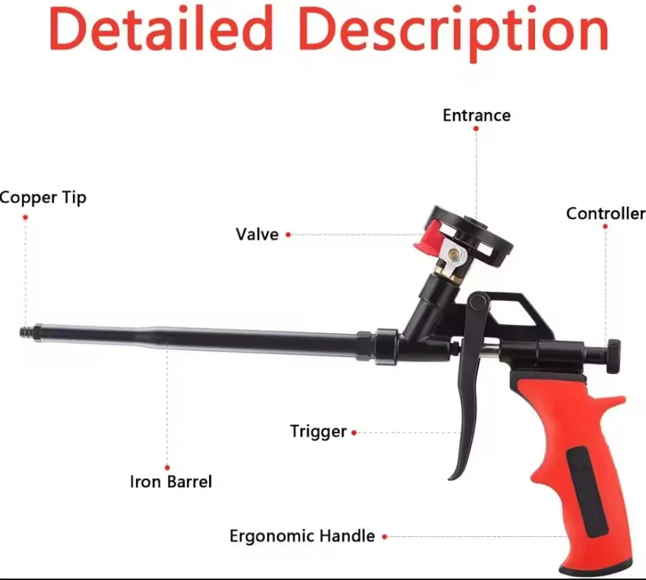 Foam Gun Pu Expanding Foaming Gun Heavy Duty Spray Foam Gun Mental Body Covered with PTFE