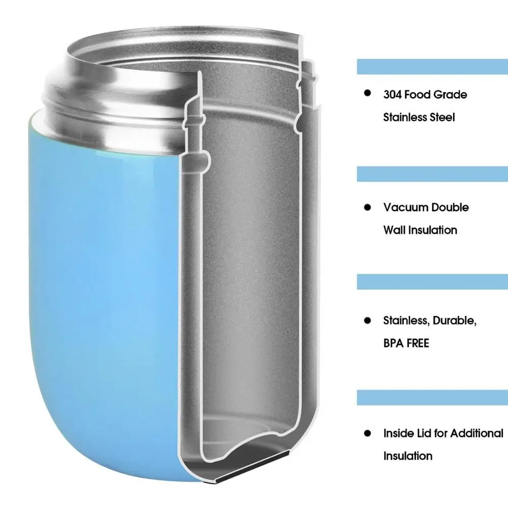 16 oz Thermos Kids Food Jar Stainless Vacuum Insulated Lunch Box for Adult Kids with Folding Spoon Wide Mouth Soup Container