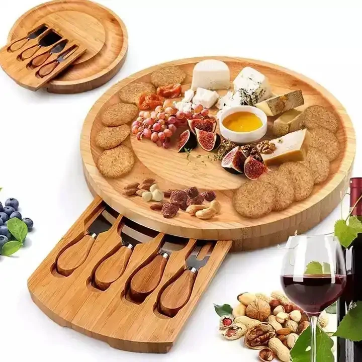 Поднос с мясным блюдом и выдвижным ящиком для винных крекеров круглая бамбуковая сырная доска набор ножей