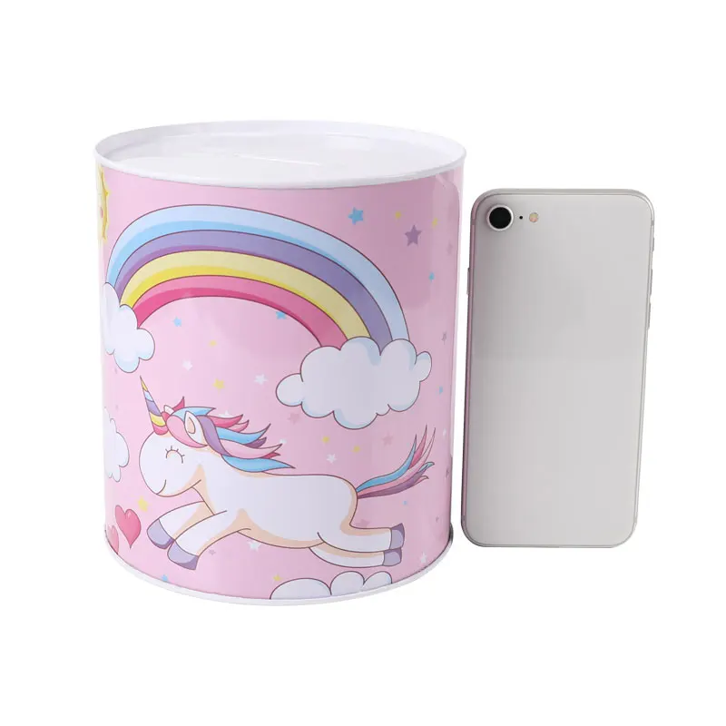TOPSTHINK Unicorn metal cash money box cylinder large 13.5*15 cm money saving box for kid