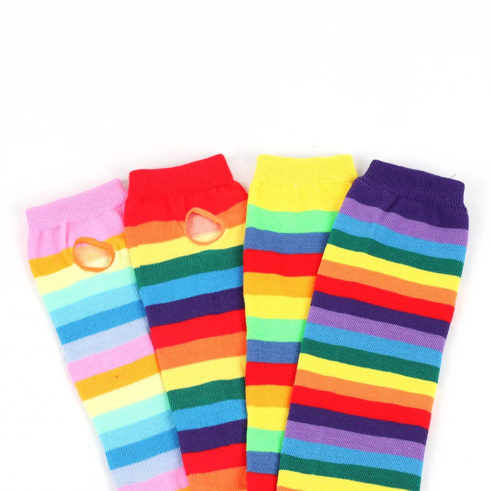 rainbow striped long arm warmer fingerless gloves mittens