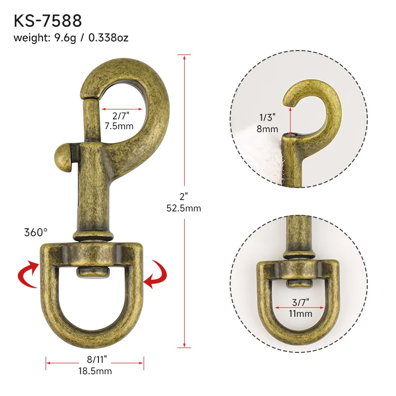 Alloy Metal Swivel Snap Hook In Stocks Glossy Antique Brass 11mm Snap Dog Clasp Pet Metal Hook for Dog Leash Making Hardware