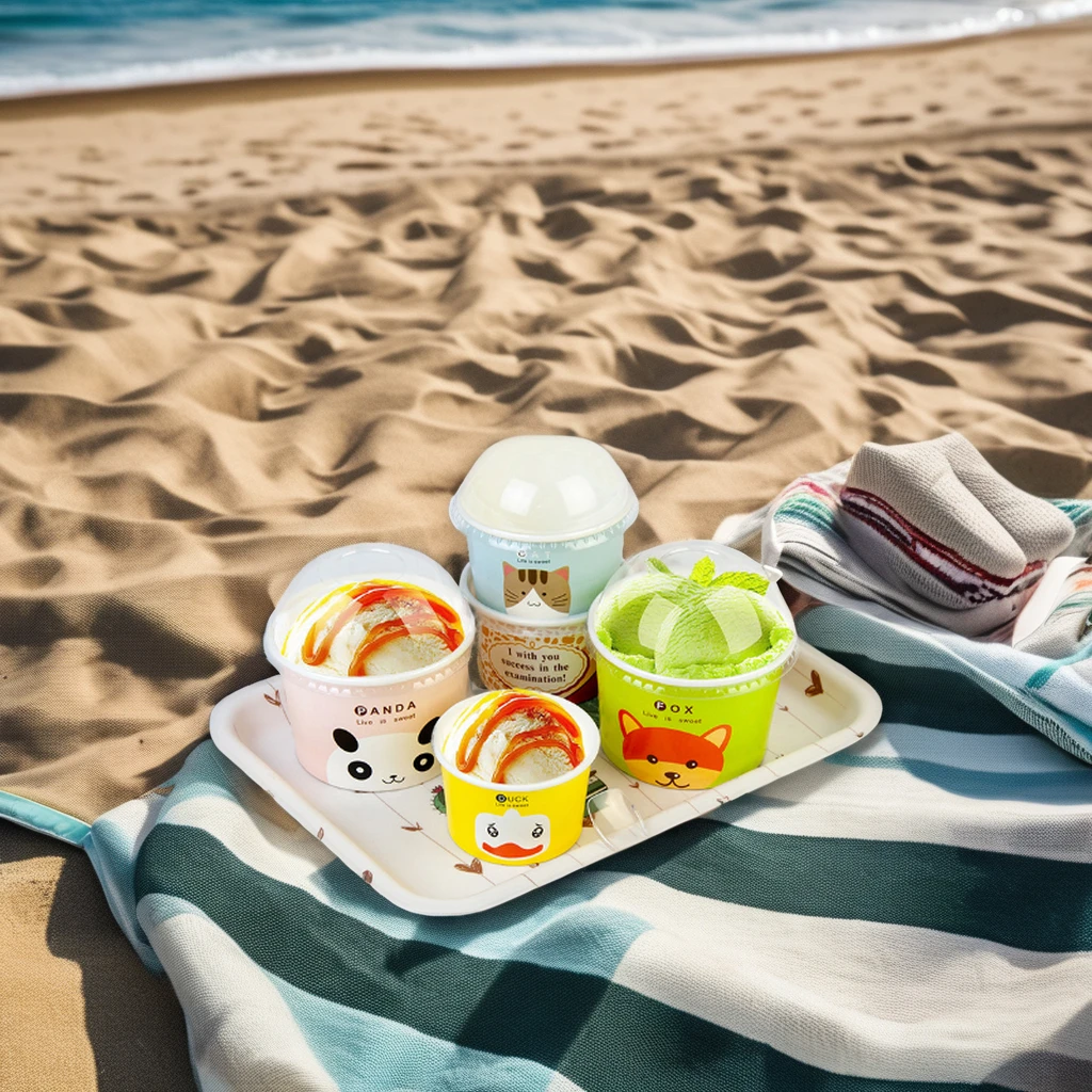 Biodegradable 10oz Single Paper Cups Custom Disposable Snack Bowls Ice Cream Picnic Desserts Noodles Pizza Crafts Printed Cups