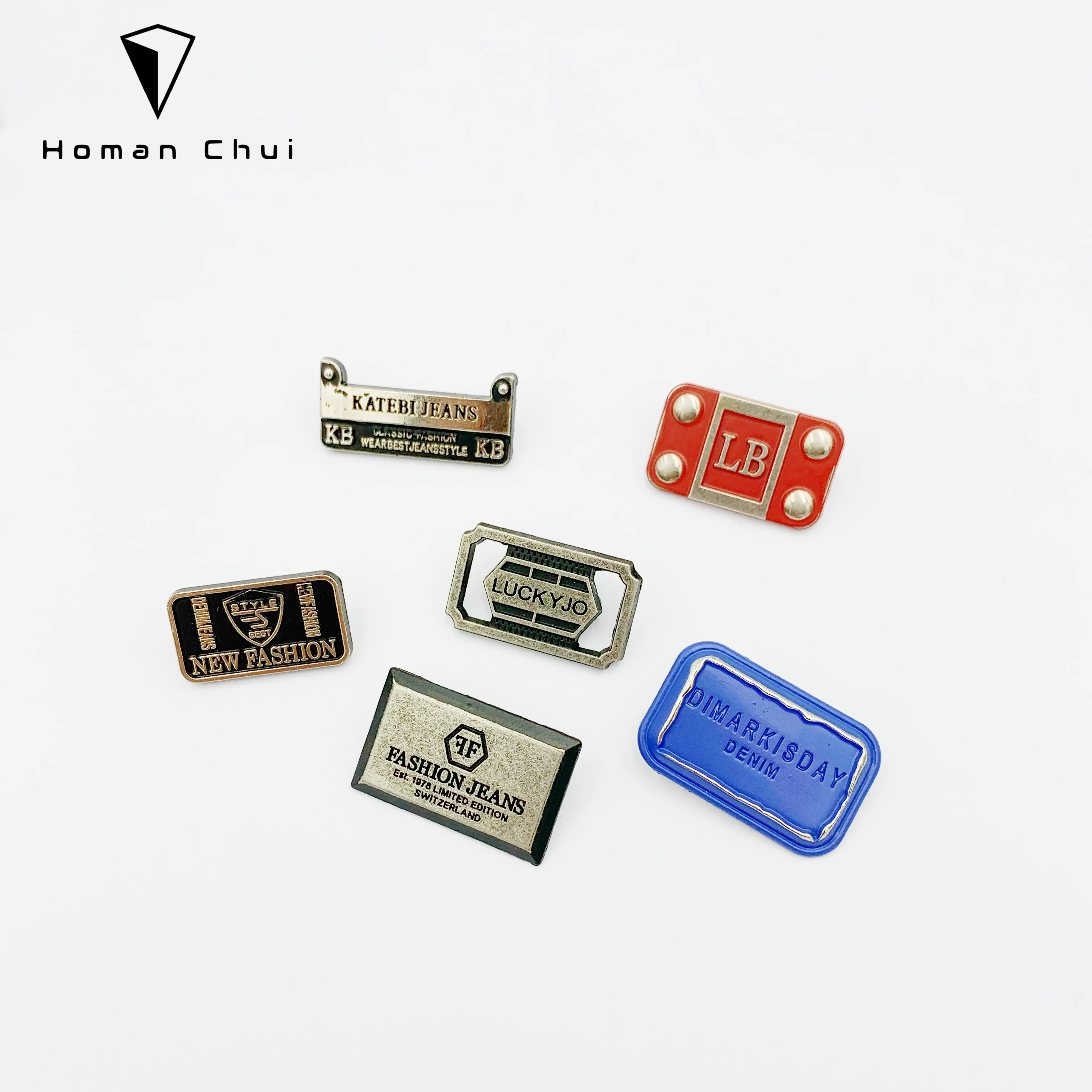 Fashion design bag metal logo label with private custom printed brand name