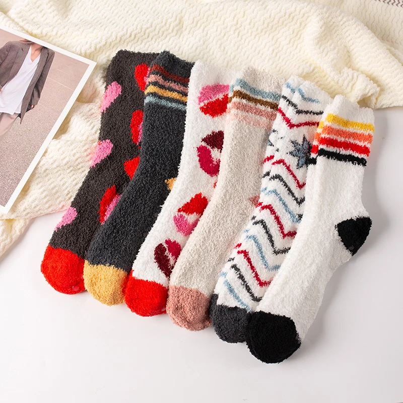 DIY Indoor Bed Sleep Cozy Winter Socks Women Cute Girls Lady Gift Fleece Plush Fluffy Fuzzy Socks With Boxes