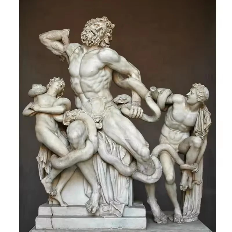 Famous Greek Sculpture Hand Carved White Marble Laocoon and His Son Statue