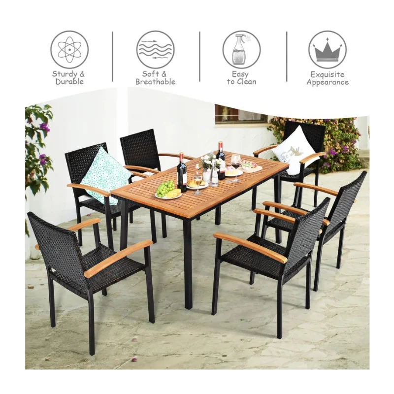 
Outdoor table and chair combination teak courtyard patio villa outdoor aluminum alloy leisure dining table and chair 