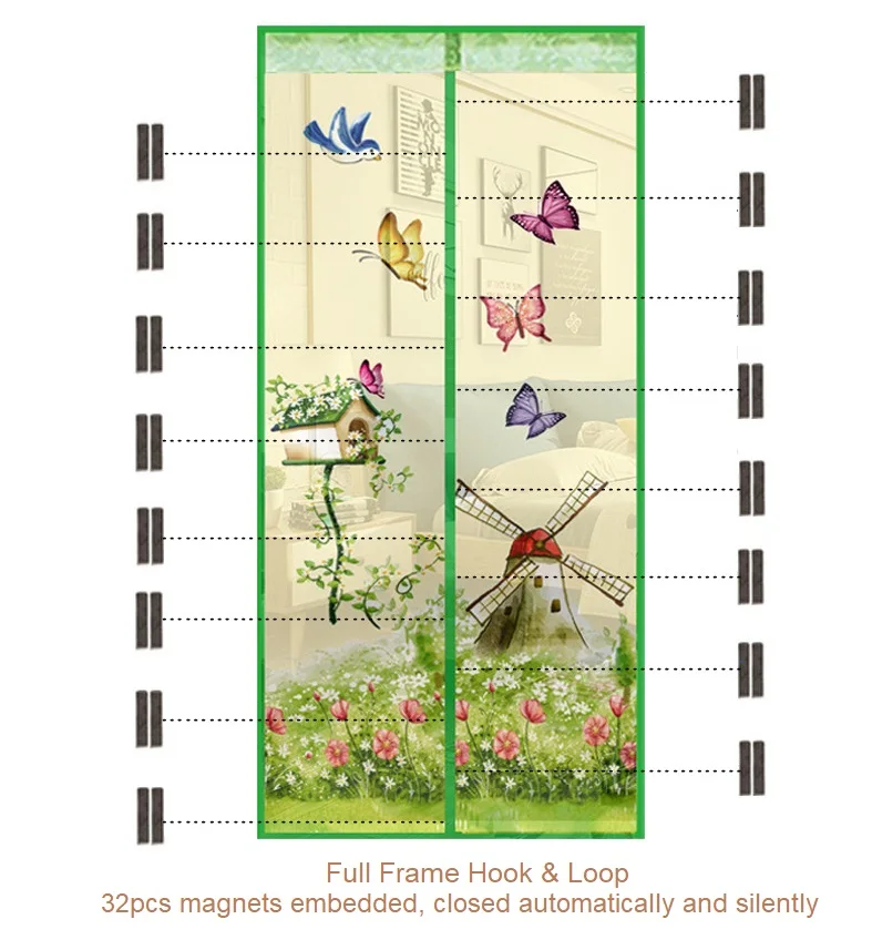 100 x 210cm Hook & Loop magnetic fly screen mosquito net for door preventing door mosquito mesh