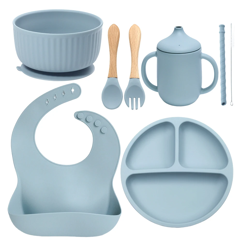 Food Silicone Baby Feeding Plate Suction Bowl Set Non-slip Toddler Sippy Cup Set