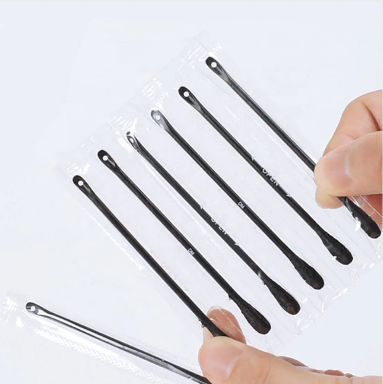 Double head swabs with pinhole head to remove black and white head cotton swab