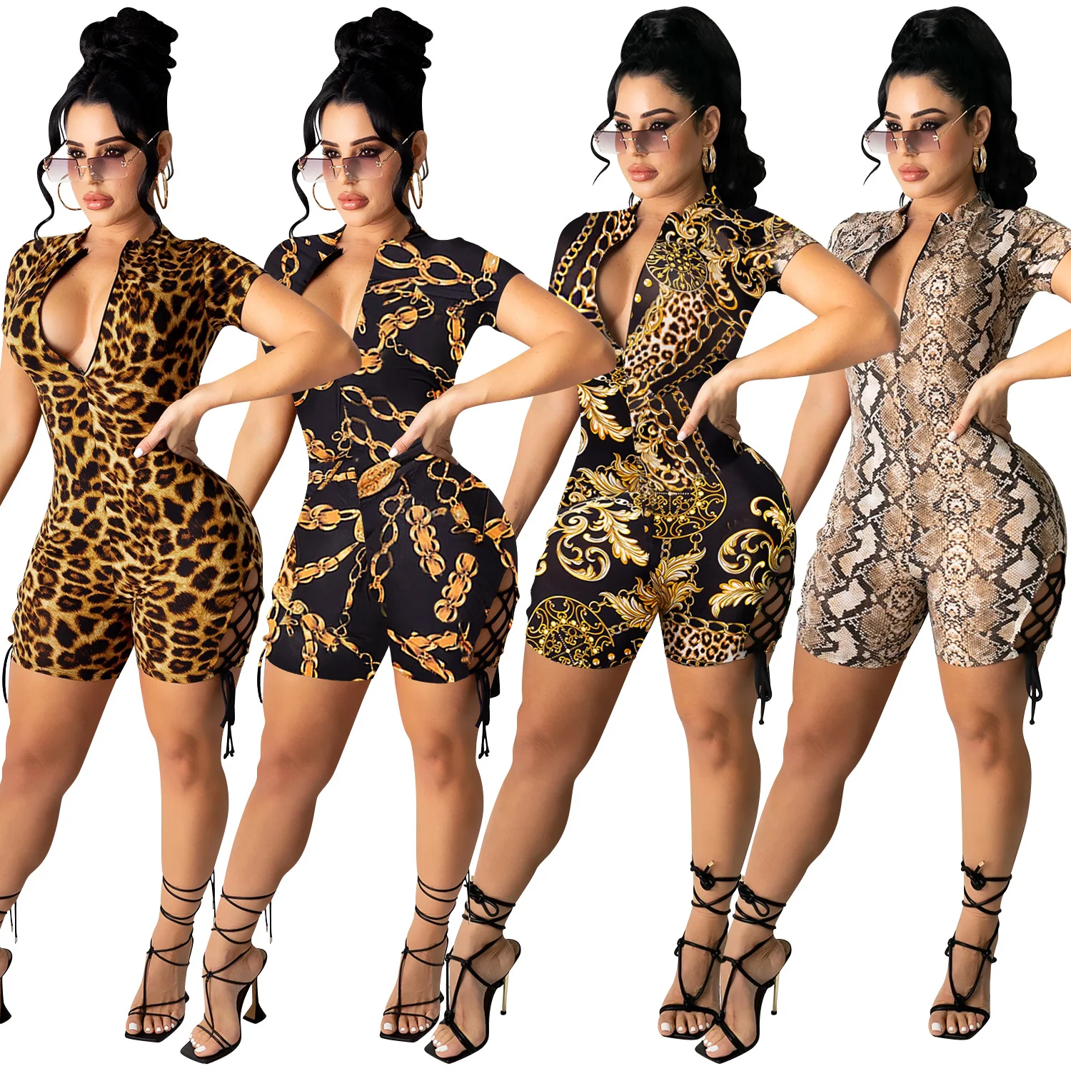 
S-2XL Snake skin print women One Piece Jumpsuits Bodycon Jumpsuit 2021 Women Romper 