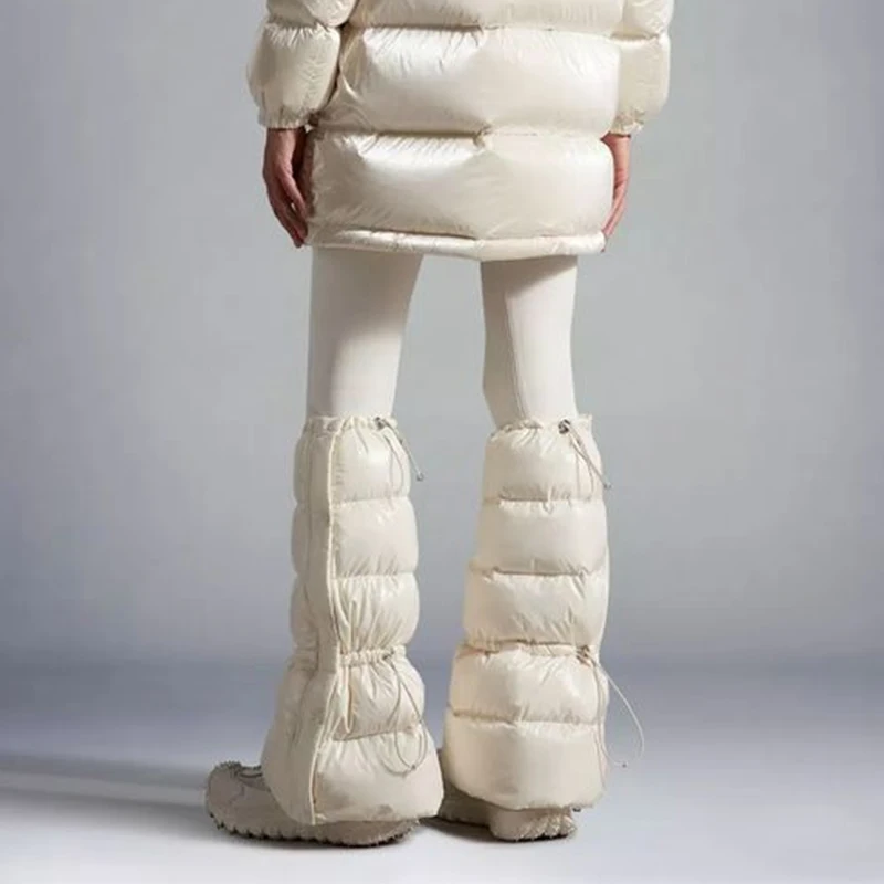 Custom Women Duck Down Leg Warmers Adjustment Nylon Calf Socks Puffy Lightweight Windproof Warm y2k Leg Warmer for Winter