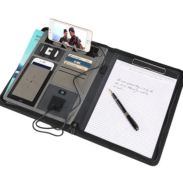 
New coming A4 portfolio with power bank and wireless charger 