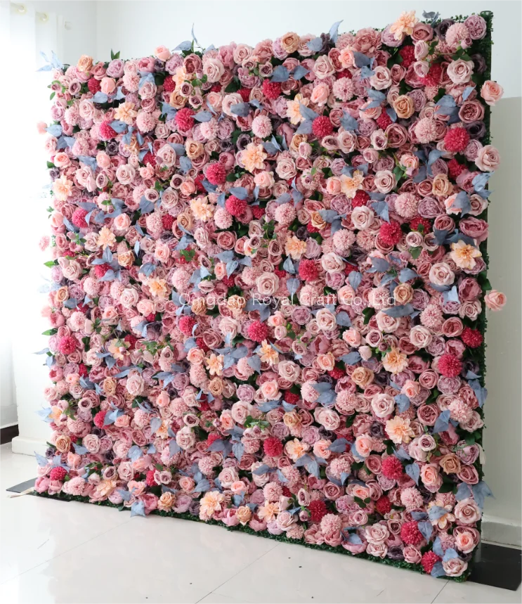 Wholesale Rose Wall Luxury Wedding Flower Wall Decorative 3D Rolled Up Blue Artificial Flower Panels