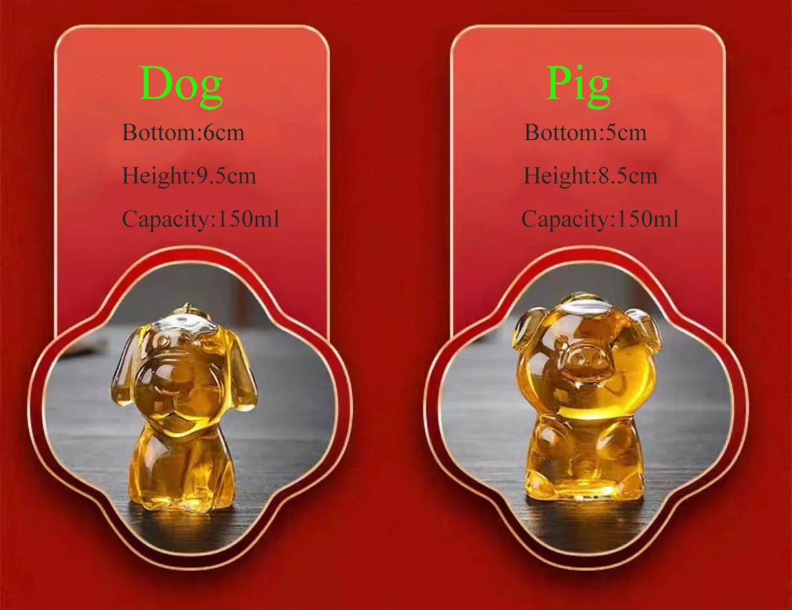 new Design 150ml Chinese  Zodiac Animal Shaped Clear Glass Decanter Glass Bottle With Gift Box