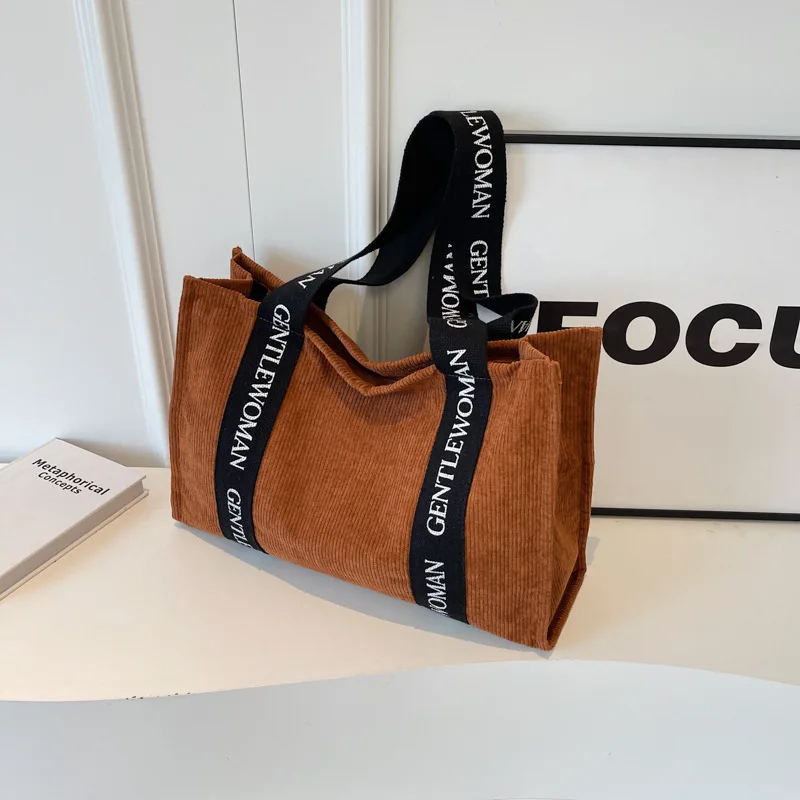 New Bags Striped Suede Tote Bag High Capacity Casual Tote Bag