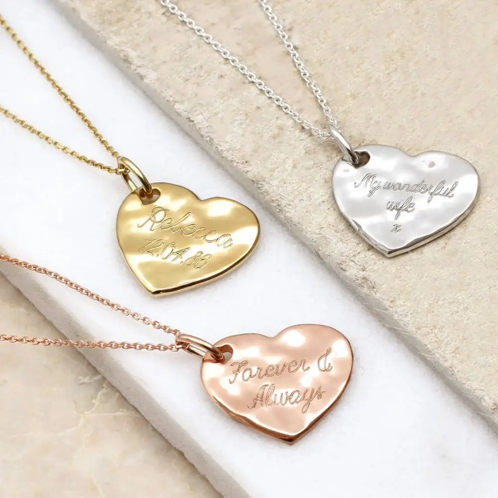 AFXSION 2020  New Women Dainty Jewelry Birthday Lovers Gift  Statement Meaning Hammered Engraved Name Heart Necklace