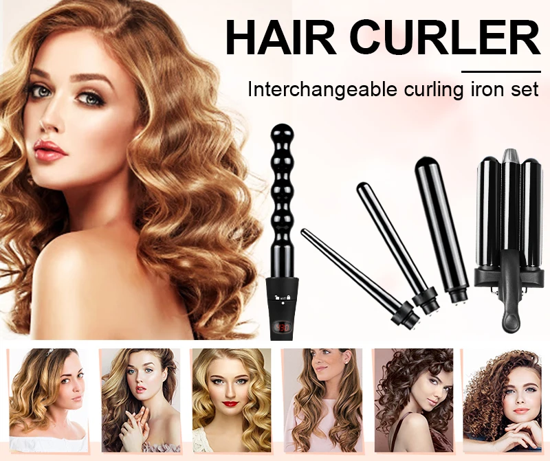 curling wand with 5 Attachments Ceramic interchangeable Hair Curler magic curl tongs hair curling iron curler wand