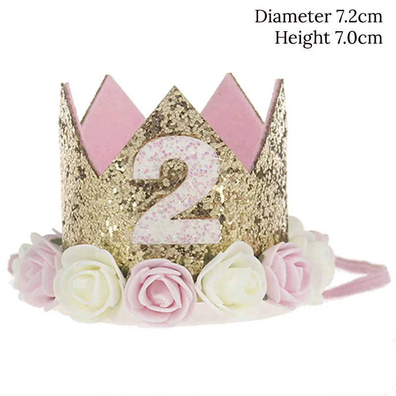 1pc Kids 1st 2nd 3rd Birthday Caps Flower Crown Number Birthday Hat For Shower Boy One First Birthday Party Decorations Supplies