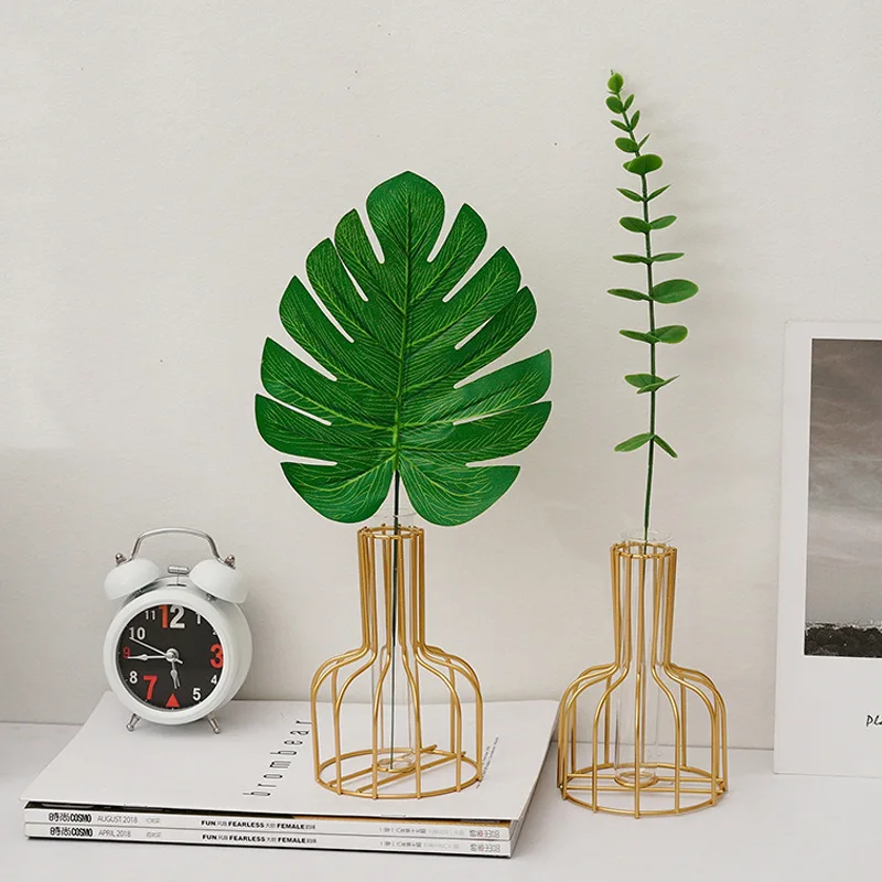 Nordic Ins Iron Golden Hydroponic Vase Home Wedding Decoration Accessories Living Room Dining Table Decor Dry Flowers