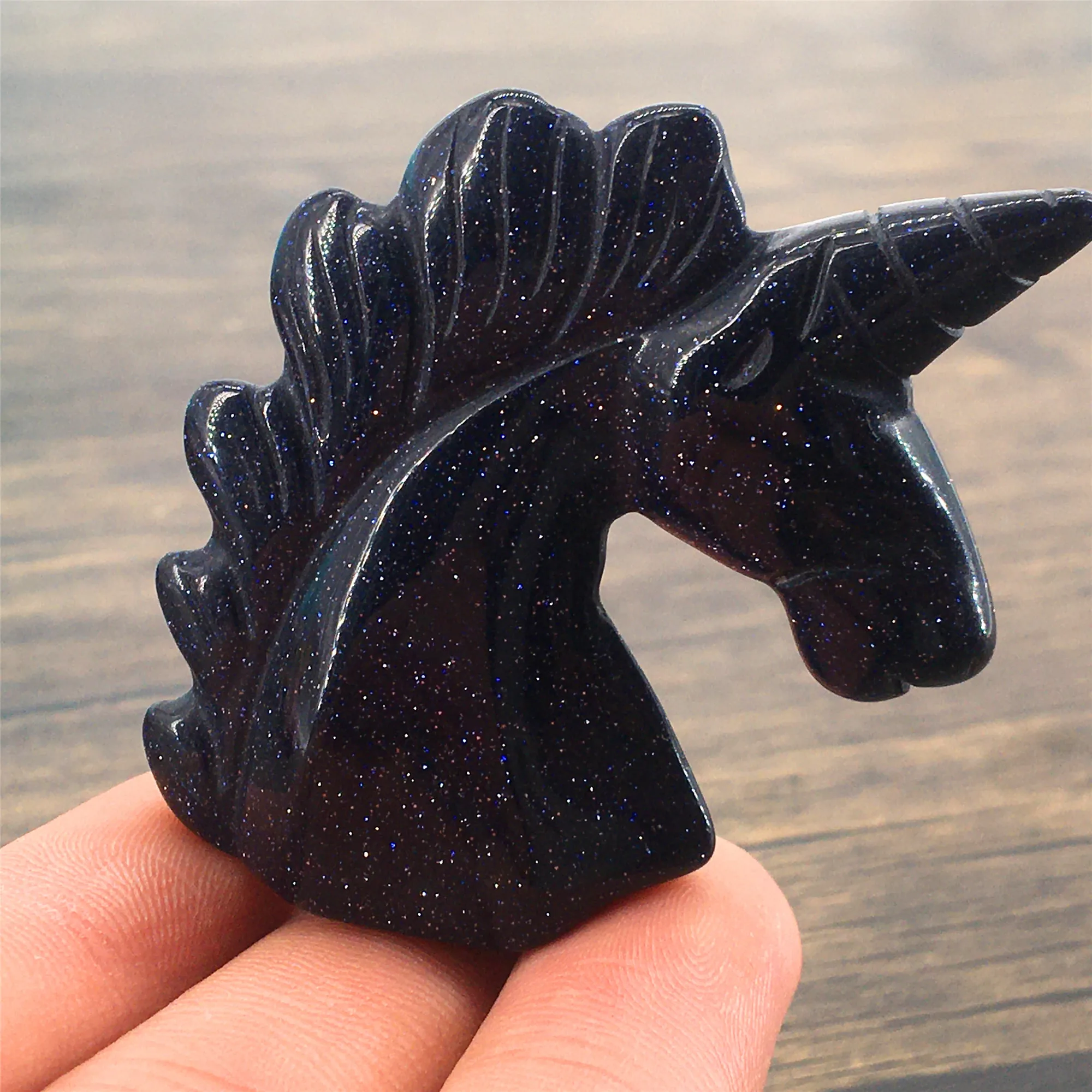 Hand Carved Crystal Blue Gold sand Unicorn Carving Healing Crystal stone For Home Decoration