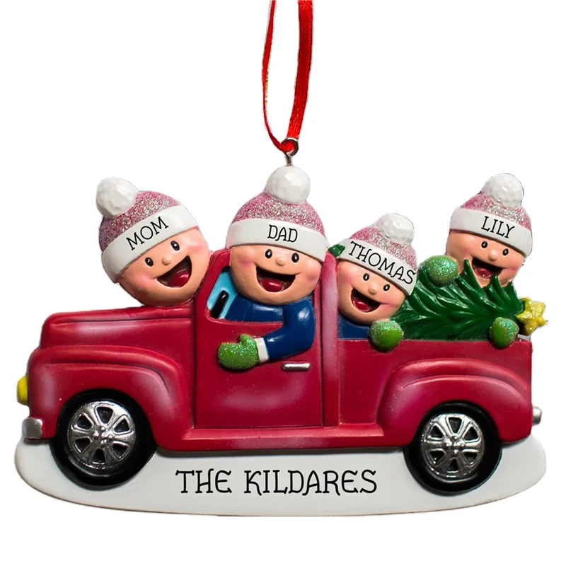 Xmas New Personalized DIY Name Red Farm Truck Christmas Ornament Pendant Metal Decorations Hanging Gift Christmas Tree Ornament