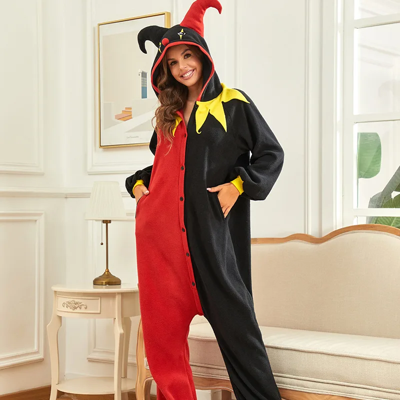 Wholesale Halloween Christmas Adult Devil Crown Cosplay Onesie Thick Flannel Cartoon Women Pajamas