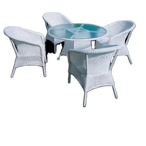 5pcs outdoor furniture manufacturer garden  wicker rattan plastic white round dining table dining chairs