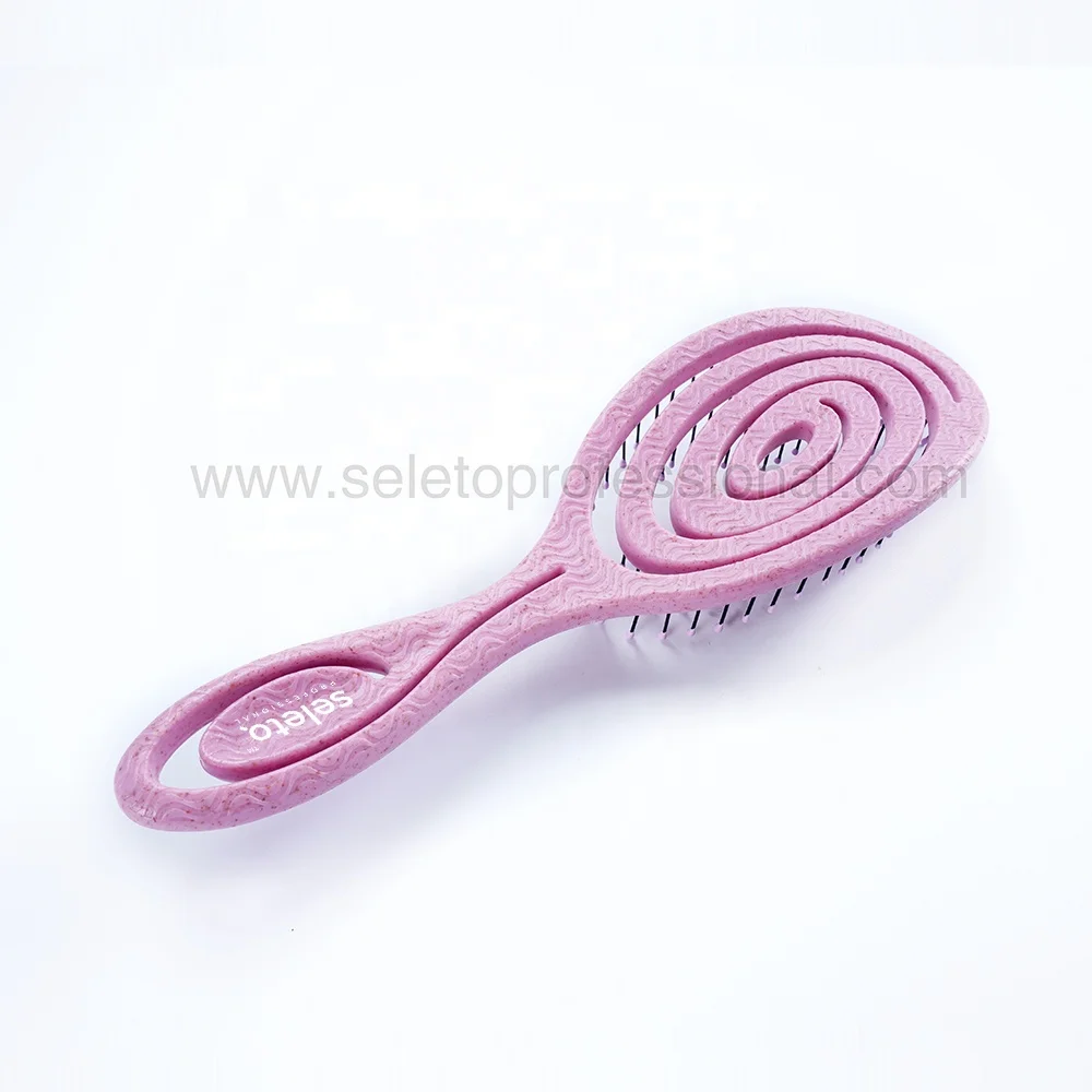 Eco Wheat Straw Recycled Hair Brush Biodegradable Circular Shape Vent Brush For Girls