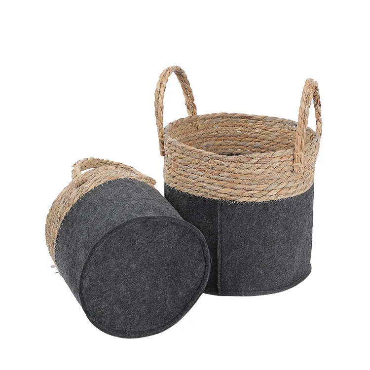 Natural Handmade Straw Basket With Rope Storage Basket For Food Fruit Vegetable Storage Basket Tray