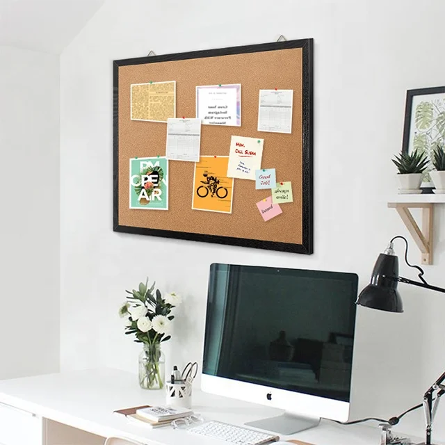 Black Wood Framed Cork Bulletin Board Pin Board