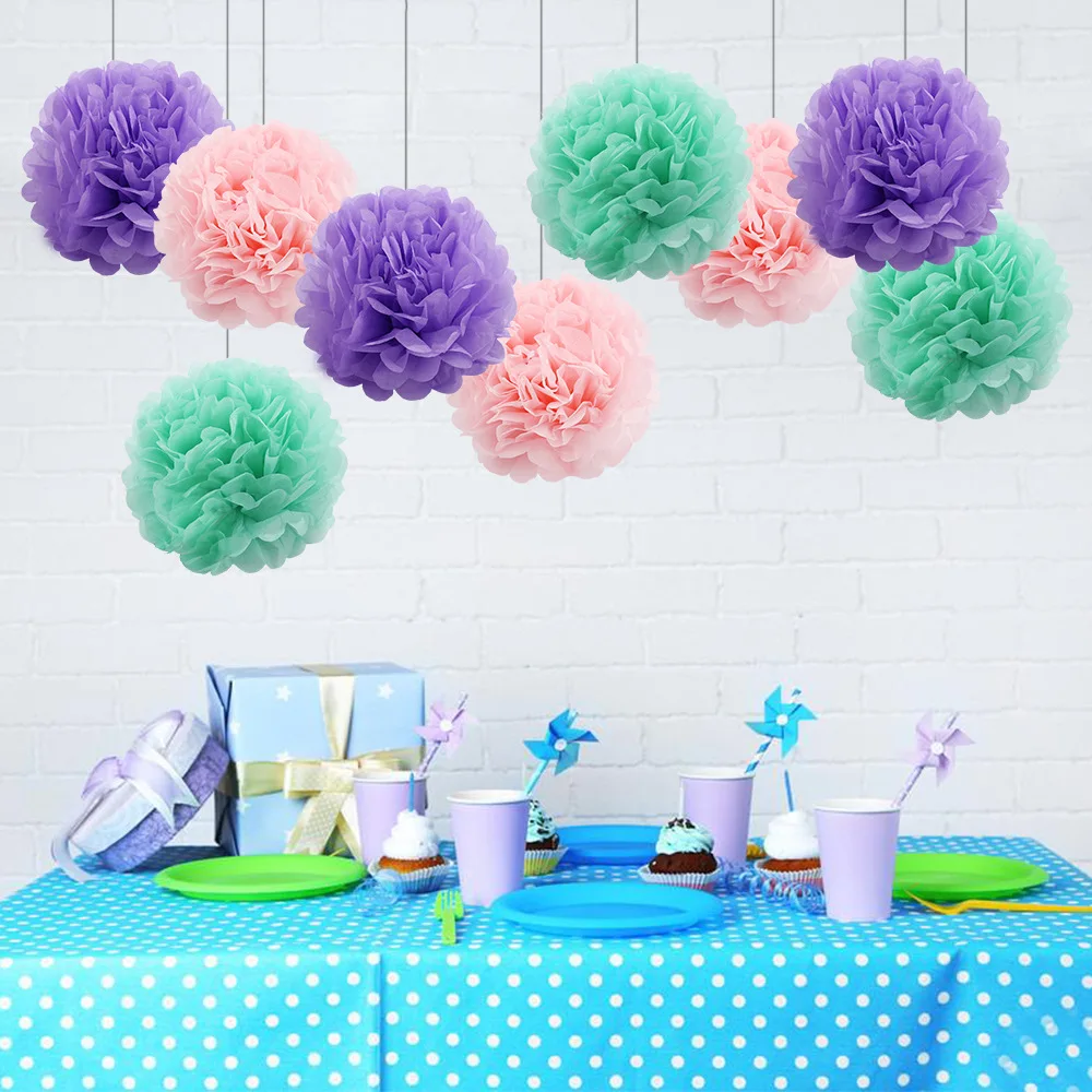 Amazon Hot Sale Foil Tassel Mermaid Theme Banner Purple Paper Flower Princess Birthday Party Decoration For Kids
